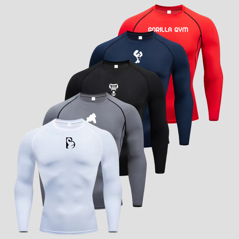 Set of 5 Mixed Gorilla Long-Sleeve Compression Shirts