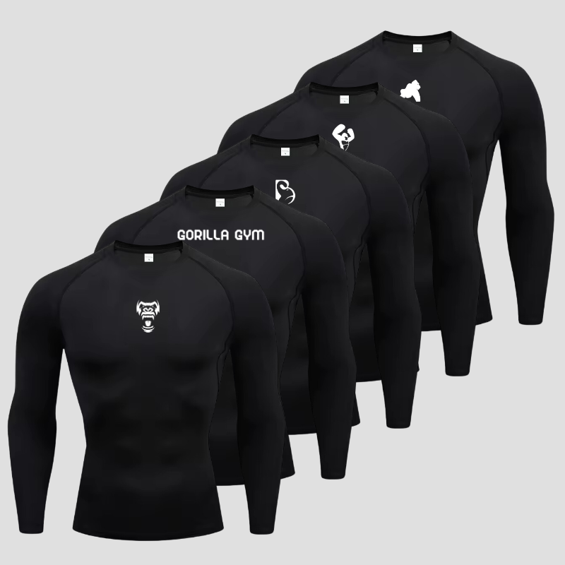 Set of 5 Black Gorilla Long-Sleeve Compression Shirts