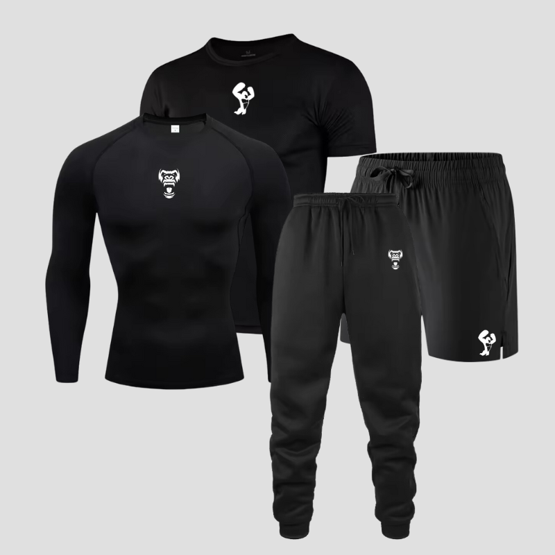 Sportset: 2 schwarze Gorilla-T-Shirts + 1 Jogginghose + 1 Trainingsshorts